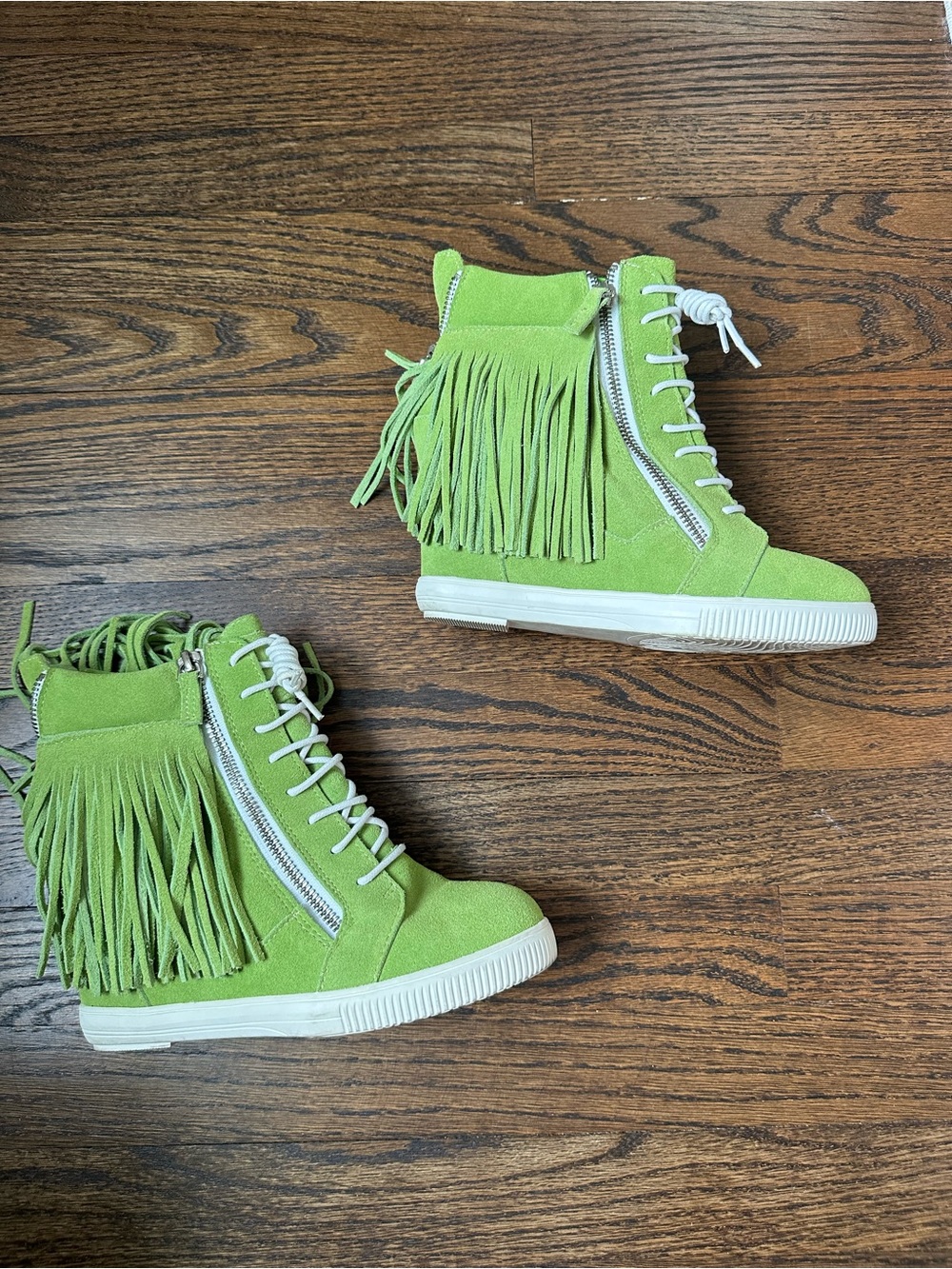 Suede fringe wedge sneaker shoe fits Women  size 7.5 or true 8